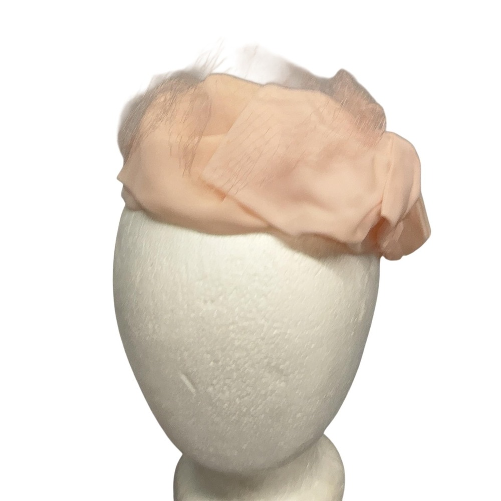 Vintage Hat Fascinator Womens One Size Pink Tulle Veil Ruffle Wedding Formal USA